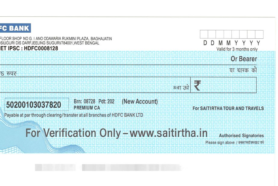 Company Cheque - Saitirtha Tours & Travels